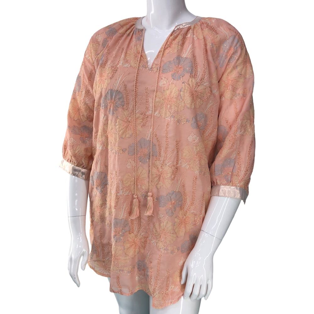 Manoush Womens Size US 2 EU 34 Tunic Blouse Pink Floral Sparkle Tassels Boho